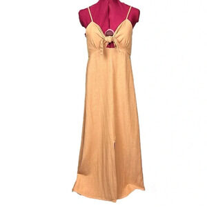 NWT Roxy linen blend spaghetti straps front knot empire waist maxi dress slit